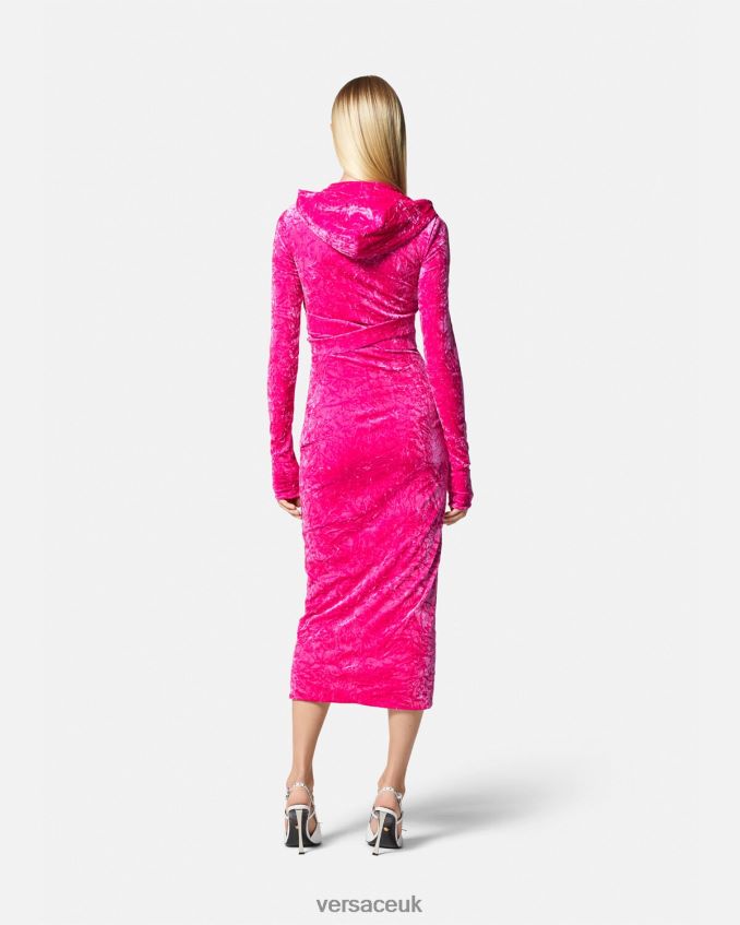 Women Versace Medusa \'95 Velvet Hoodie Dress 6D2D0657 Fuchsia Clothing
