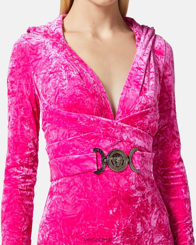 Women Versace Medusa \'95 Velvet Hoodie Dress 6D2D0657 Fuchsia Clothing