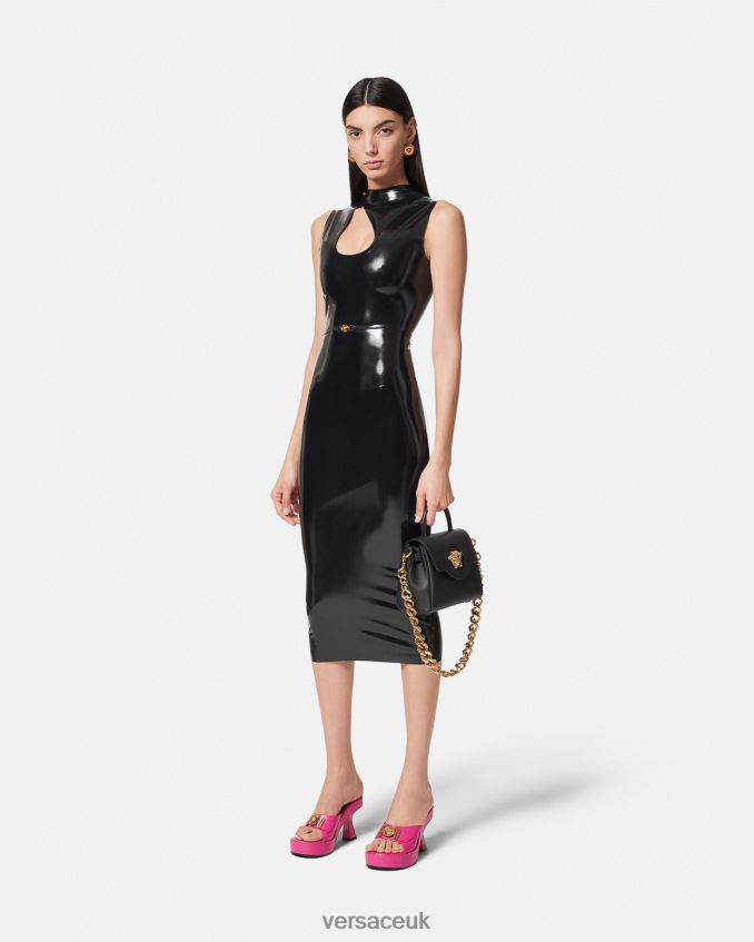 Women Versace Medusa Biggie Latex Cutout Dress 6D2D0666 Black Clothing
