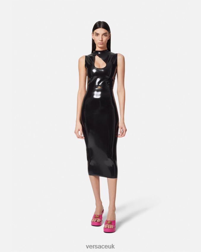 Women Versace Medusa Biggie Latex Cutout Dress 6D2D0666 Black Clothing