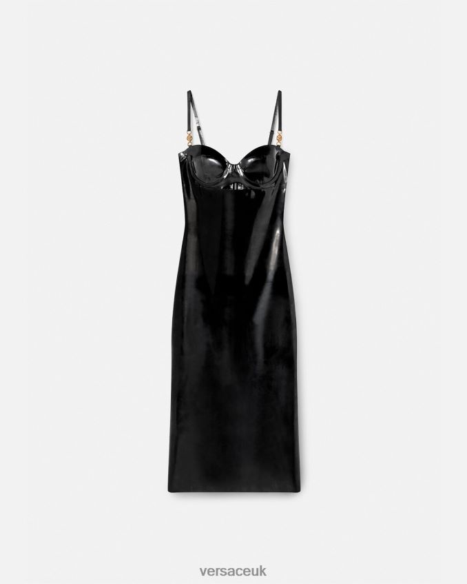 Women Versace Medusa Latex Midi Dress 6D2D0639 Black Clothing