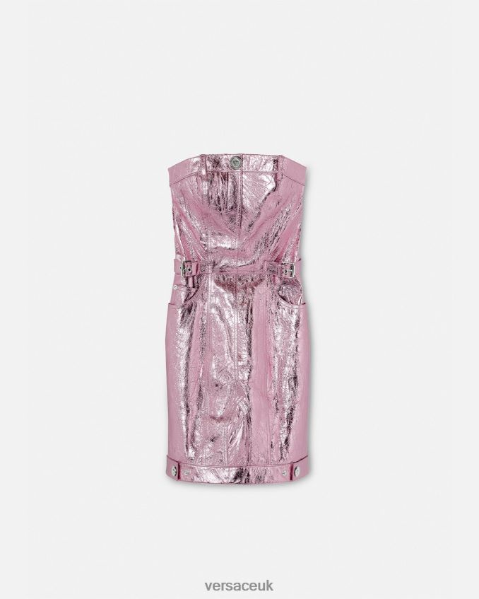 Women Versace Medusa Metallic Leather Mini Dress 6D2D0614 Pink Clothing