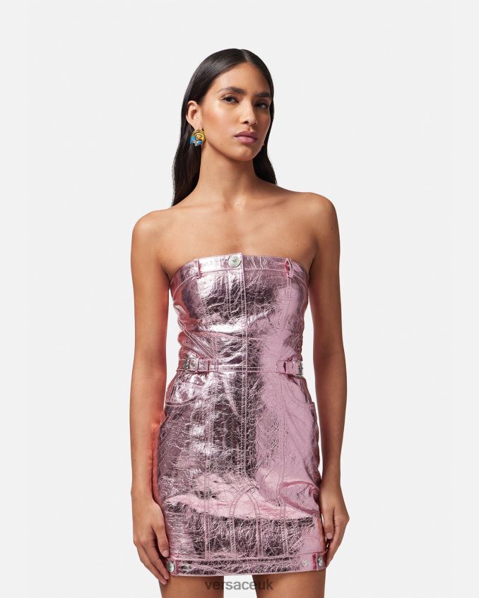 Women Versace Medusa Metallic Leather Mini Dress 6D2D0614 Pink Clothing