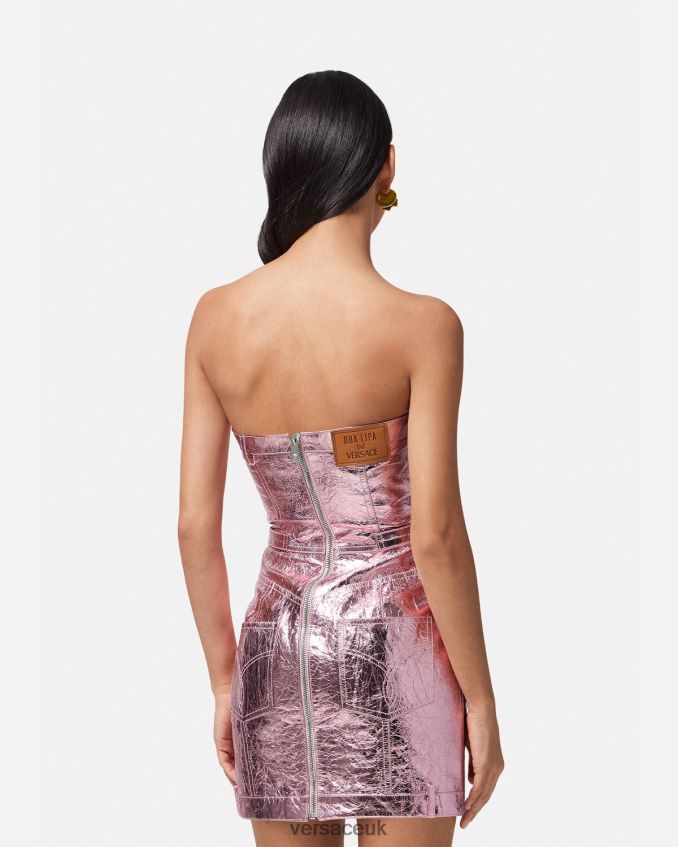 Women Versace Medusa Metallic Leather Mini Dress 6D2D0614 Pink Clothing