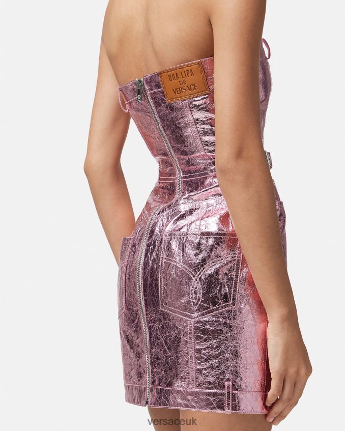 Women Versace Medusa Metallic Leather Mini Dress 6D2D0614 Pink Clothing