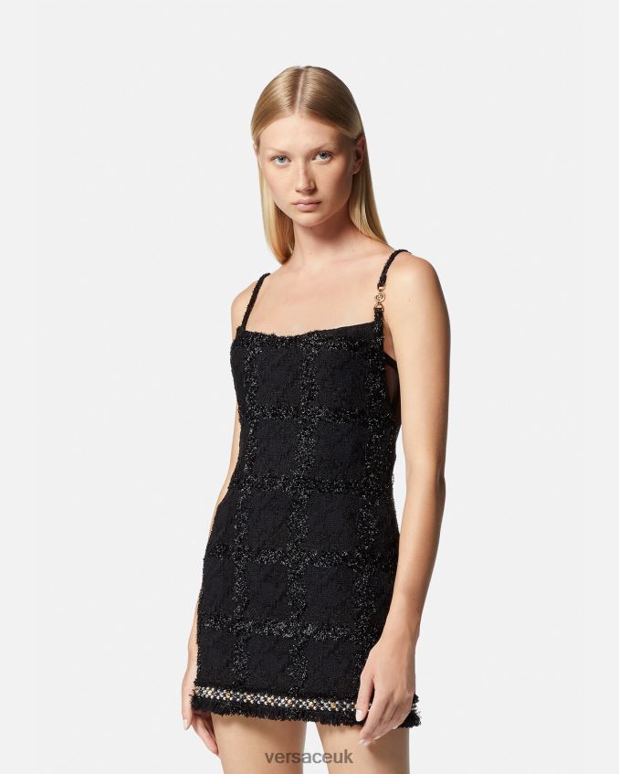 Women Versace Medusa Spiked Tweed Mini Dress 6D2D0677 Black Clothing