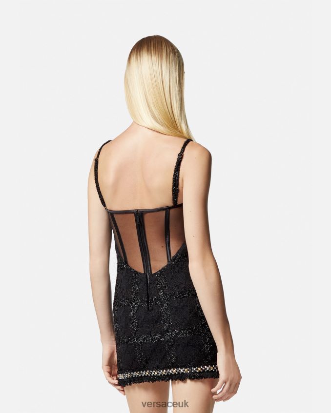 Women Versace Medusa Spiked Tweed Mini Dress 6D2D0677 Black Clothing