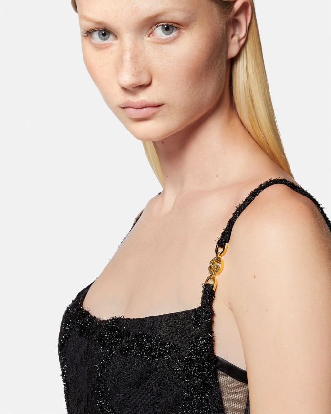 Women Versace Medusa Spiked Tweed Mini Dress 6D2D0677 Black Clothing