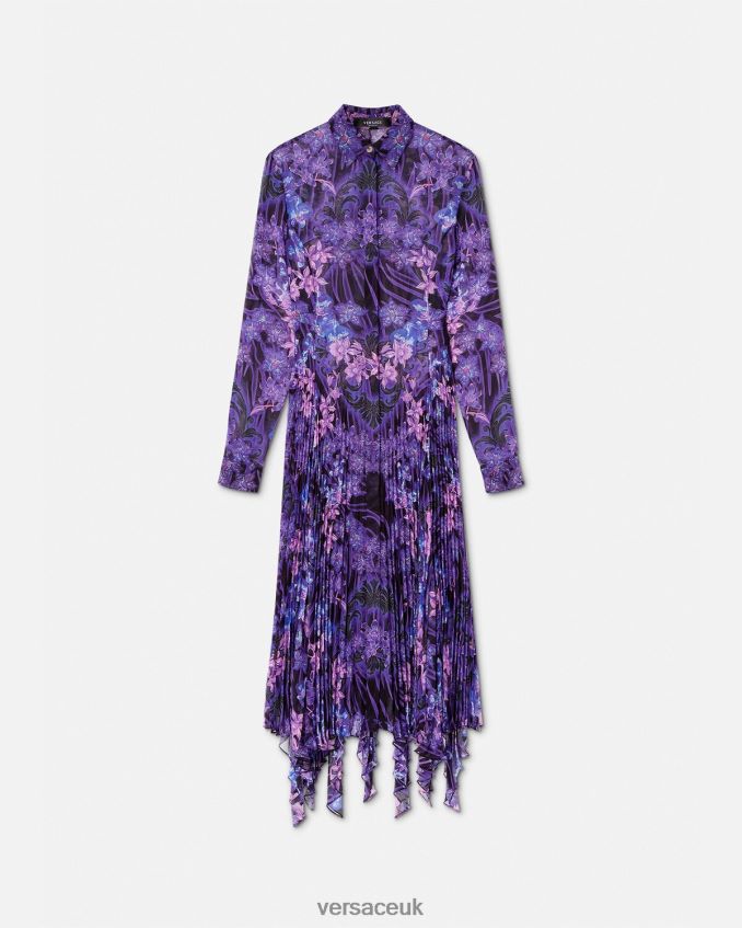 Women Versace Orchid Barocco Midi Shirt Dress 6D2D0654 Violet & Print Clothing