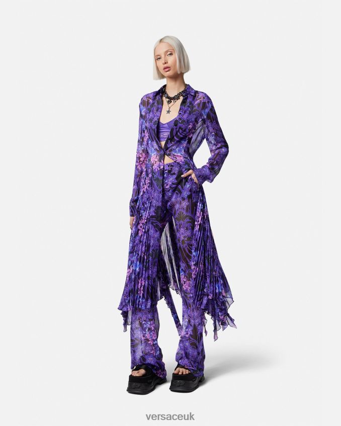 Women Versace Orchid Barocco Midi Shirt Dress 6D2D0654 Violet & Print Clothing