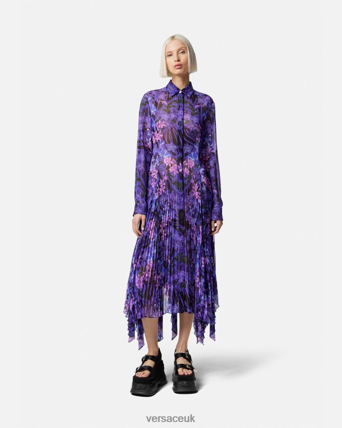 Women Versace Orchid Barocco Midi Shirt Dress 6D2D0654 Violet & Print Clothing
