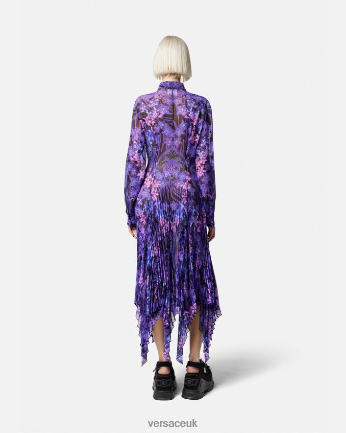 Women Versace Orchid Barocco Midi Shirt Dress 6D2D0654 Violet & Print Clothing