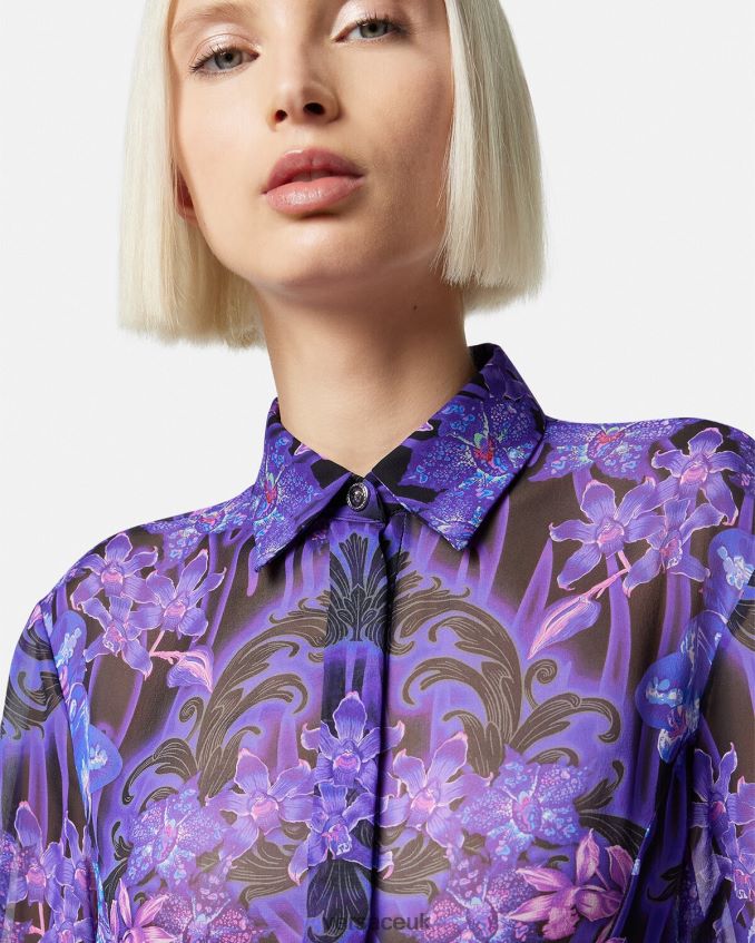 Women Versace Orchid Barocco Midi Shirt Dress 6D2D0654 Violet & Print Clothing
