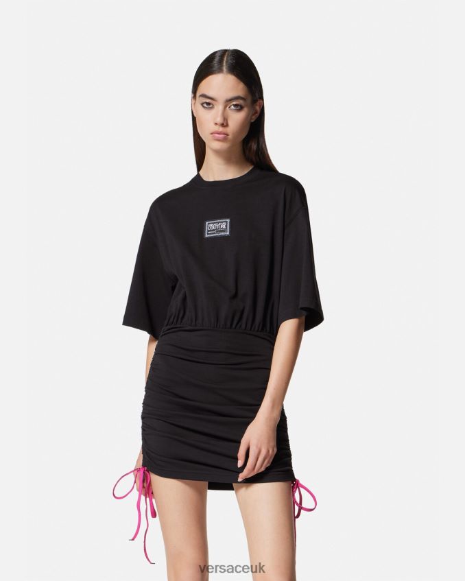 Women Versace Piece Number Logo T-Shirt Dress 6D2D062192 Black Clothing