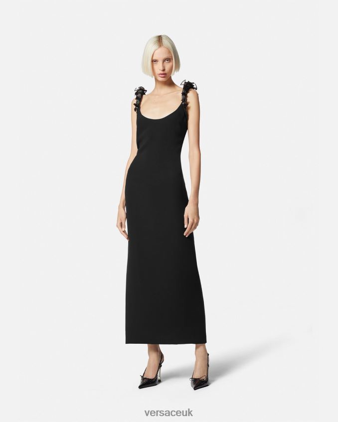 Women Versace Rolled Embellished Silk Midi Dress 6D2D0662 Black Clothing