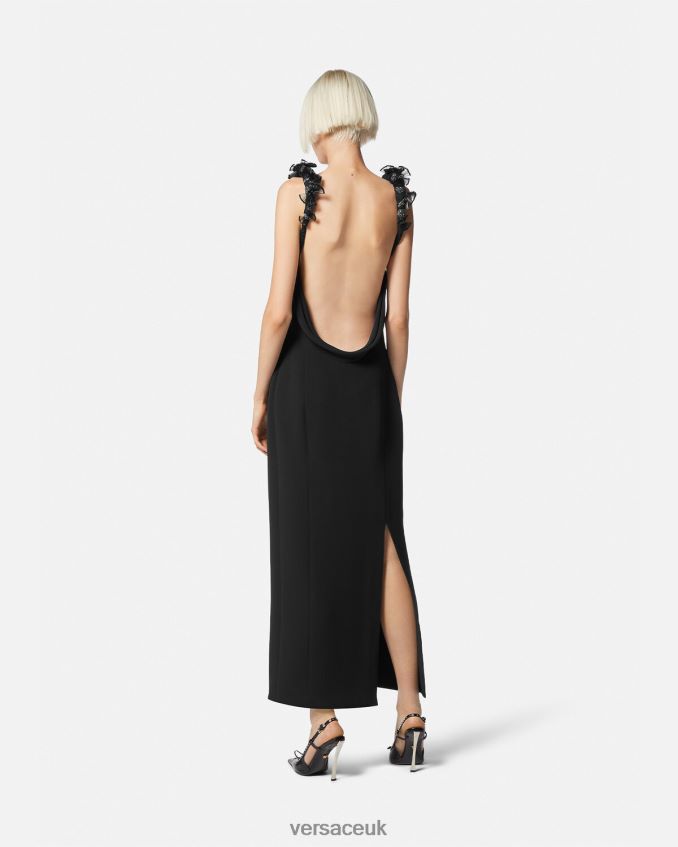 Women Versace Rolled Embellished Silk Midi Dress 6D2D0662 Black Clothing