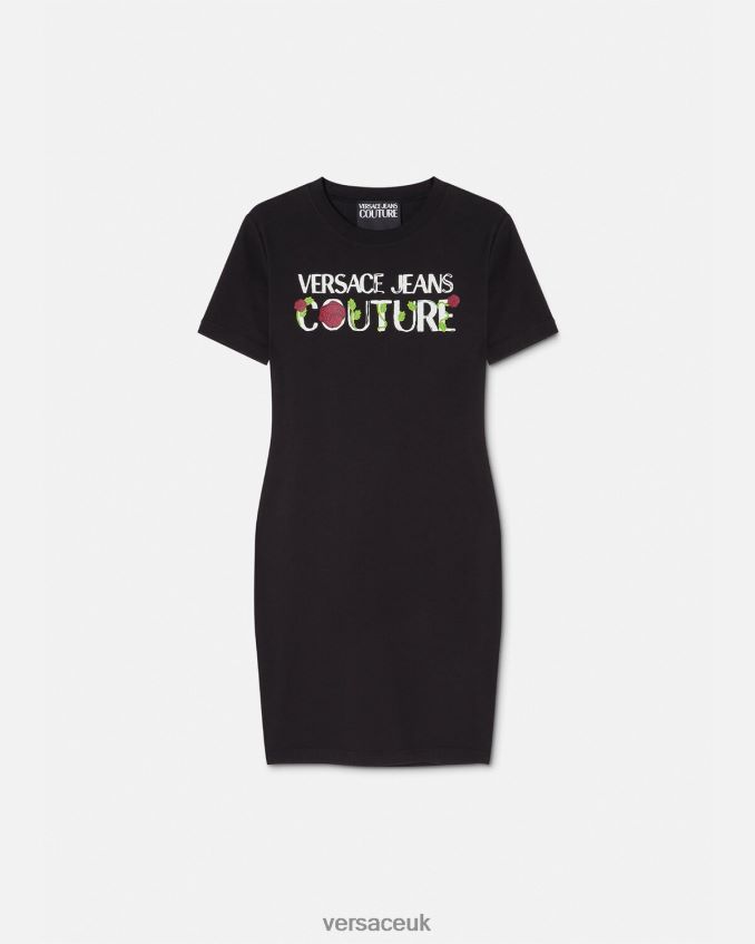 Women Versace Roses Logo T-Shirt Dress 6D2D062157 Black Clothing