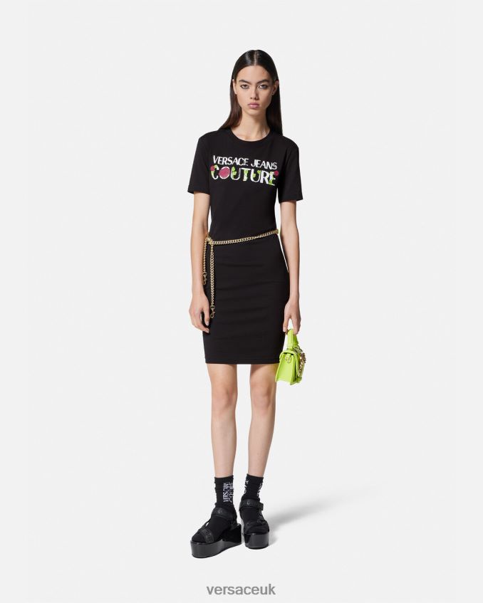 Women Versace Roses Logo T-Shirt Dress 6D2D062157 Black Clothing