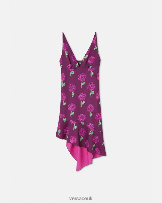 Women Versace Roses Midi Dress 6D2D062160 Violet Clothing