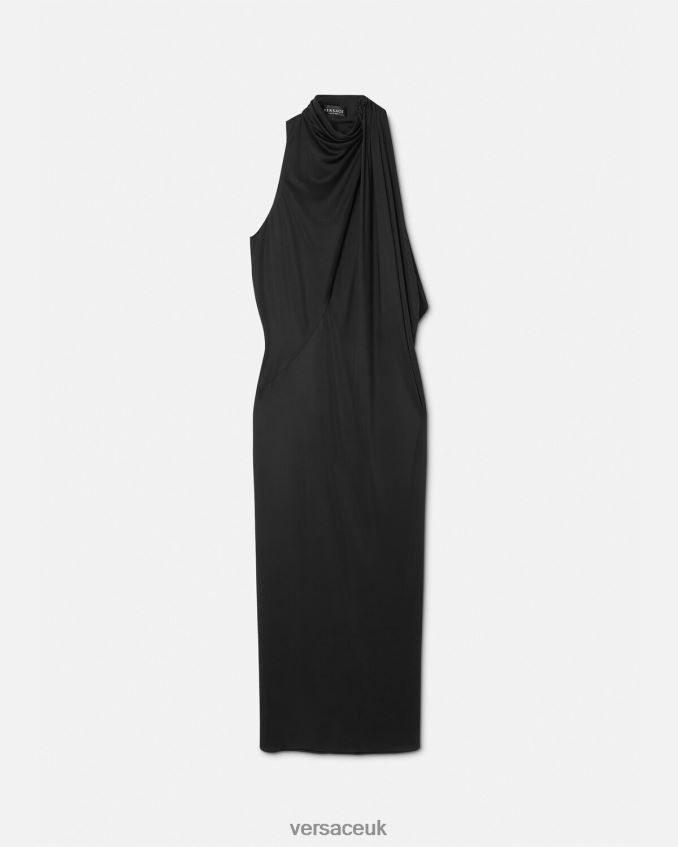 Women Versace Slashed Halterneck Midi Dress 6D2D0653 Black Clothing