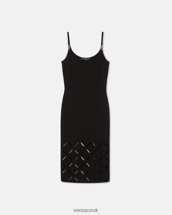 Women Versace Slashed Knit Midi Dress 6D2D0649 Black Clothing