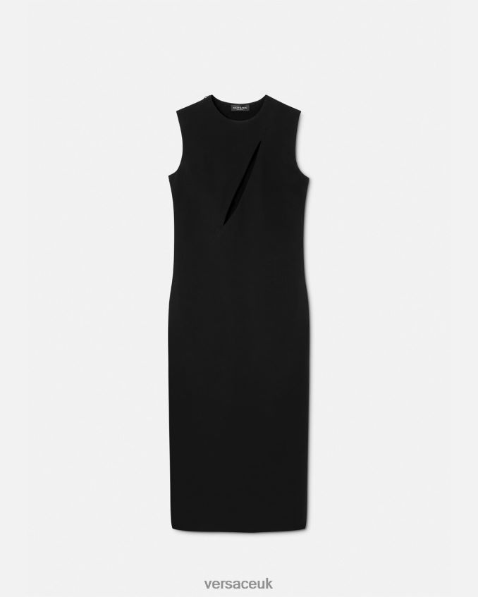 Women Versace Slashed Midi Sleeveless Dress 6D2D0646 Black Clothing
