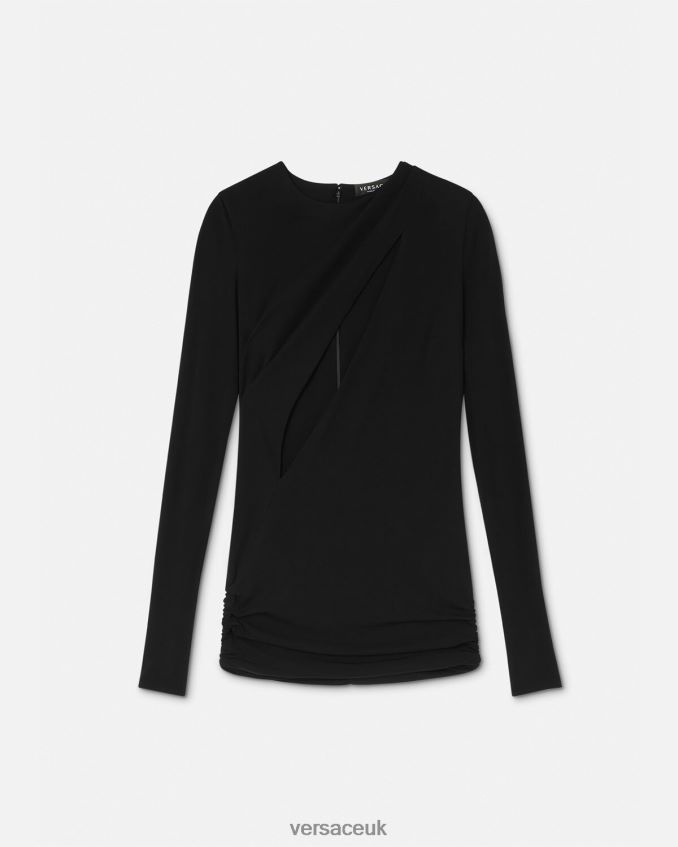 Women Versace Slashed Mini Dress 6D2D0645 Black Clothing
