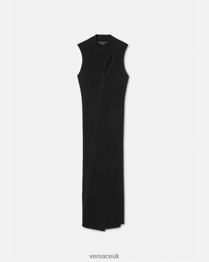 Women Versace Slashed Turtleneck Midi Dress 6D2D0633 Black Clothing