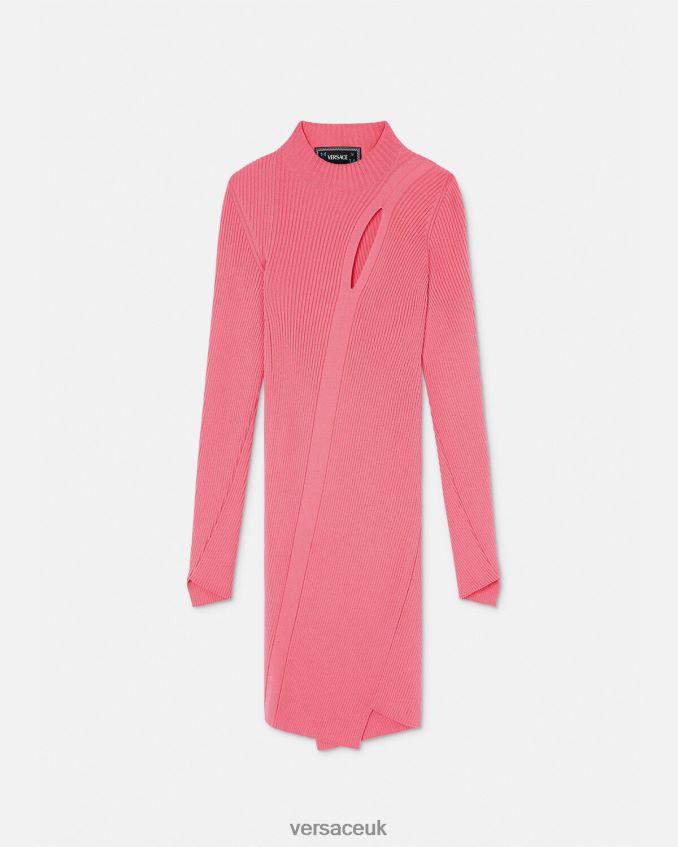 Women Versace Slashed Turtleneck Mini Dress 6D2D0632 Pink Clothing