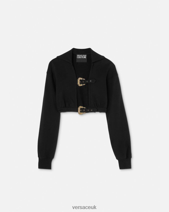 Women Versace Baroque Buckle Crop Hoodie 6D2D062229 Black Clothing