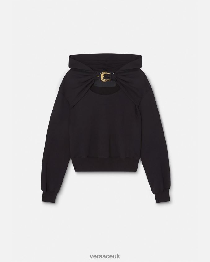 Women Versace Baroque Buckle Hoodie 6D2D062154 Black Clothing
