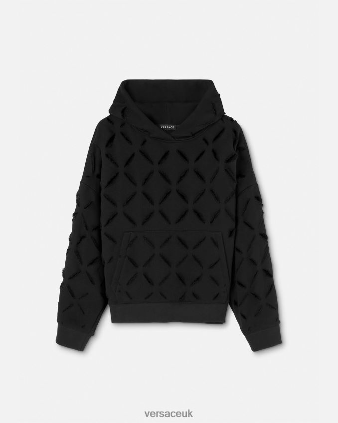 Women Versace Distressed Slashed Oversized Hoodie 6D2D06142 Black Clothing