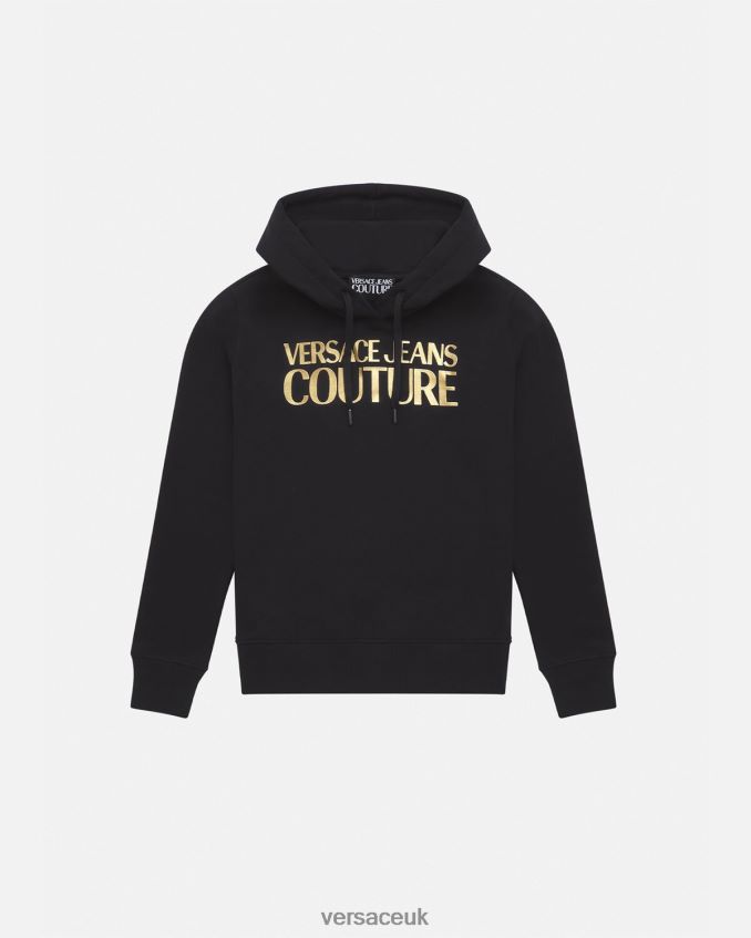 Women Versace Logo Hoodie 6D2D062234 Black & Gold Clothing