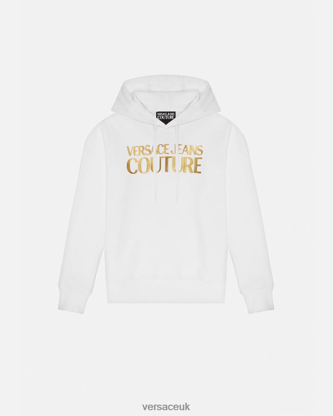 Women Versace Logo Hoodie 6D2D062235 Gold & White Clothing