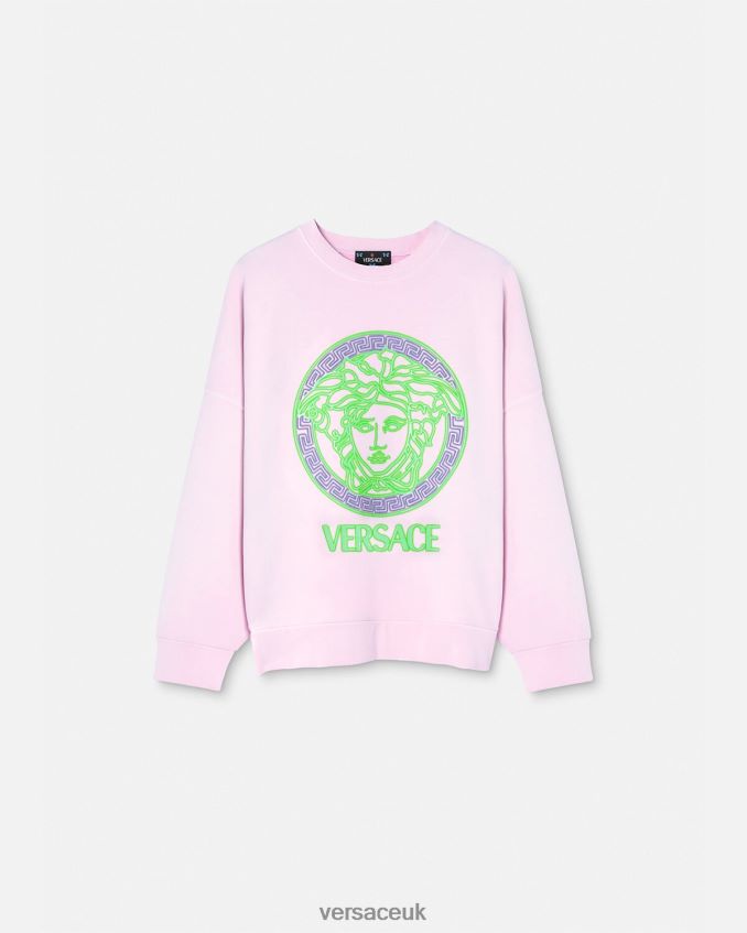 Women Versace Medusa Logo Distressed Sweatshirt 6D2D06132 Pink Clothing