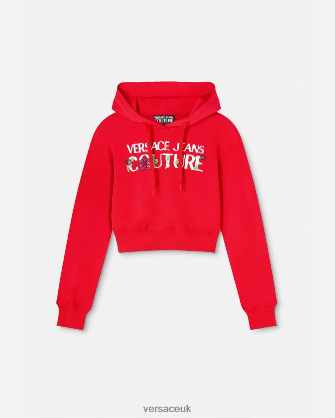 Women Versace Roses Logo Crop Hoodie 6D2D062170 Orange Clothing