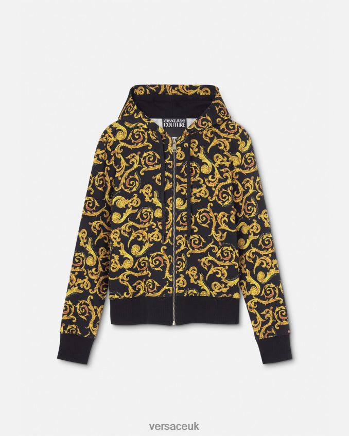 Women Versace Sketch Couture Hoodie 6D2D062175 Black & Gold Clothing