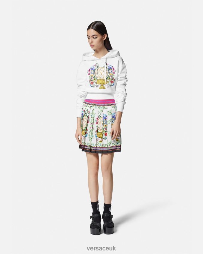 Women Versace V-Emblem Garden Crop Hoodie 6D2D062232 Gold & White Clothing