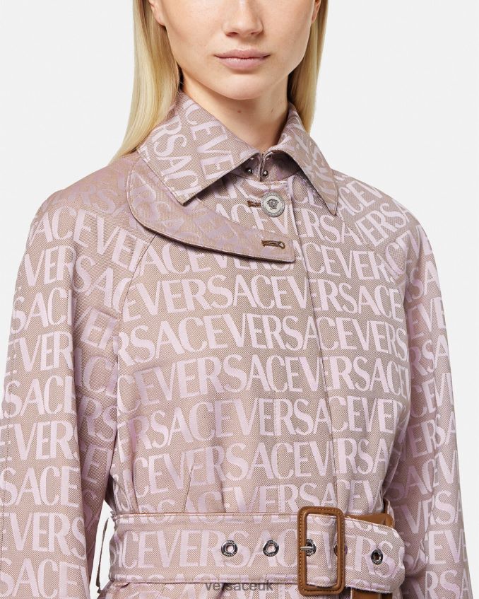 Women Versace Allover Short Trench Coat 6D2D0683 Pink & Print Clothing