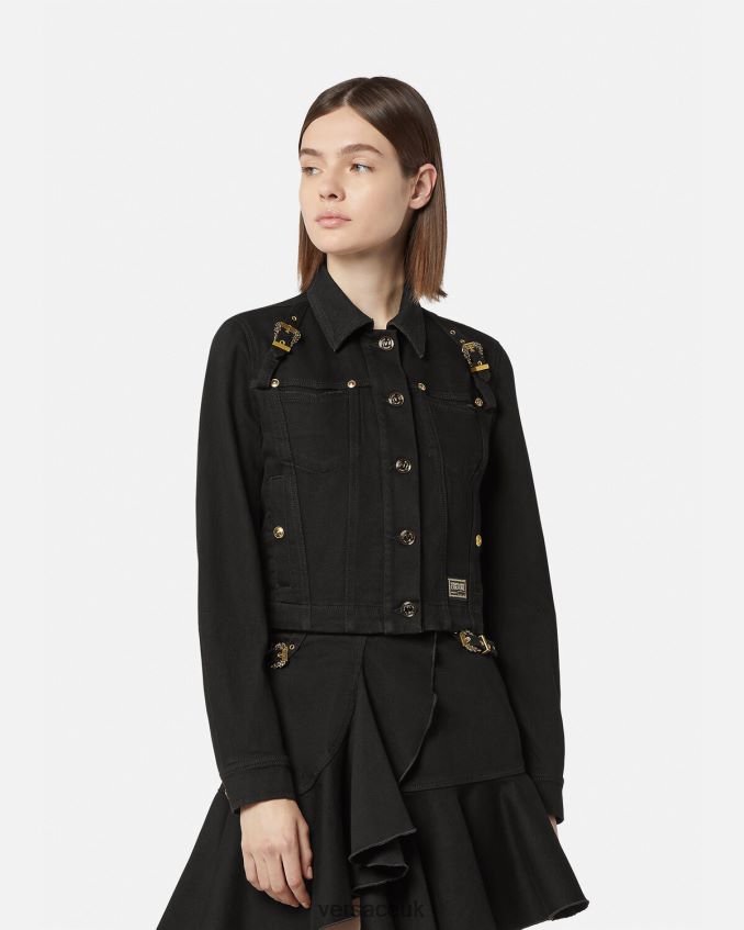 Women Versace Baroque Couture 1 Denim Jacket 6D2D062255 Black Clothing