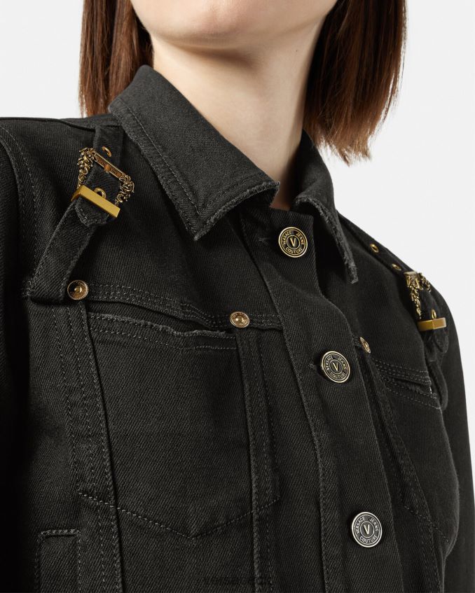 Women Versace Baroque Couture 1 Denim Jacket 6D2D062255 Black Clothing