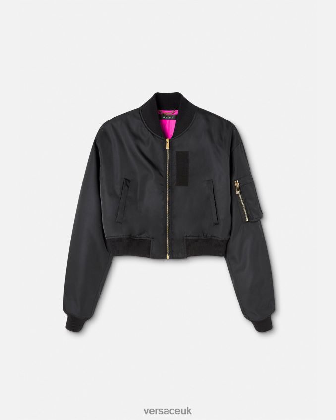 Women Versace Goddess Crop Bomber Jacket 6D2D06103 Black Clothing