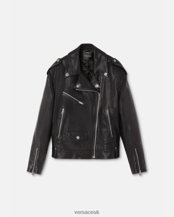 Women Versace Leather Biker Jacket 6D2D0696 Black Clothing