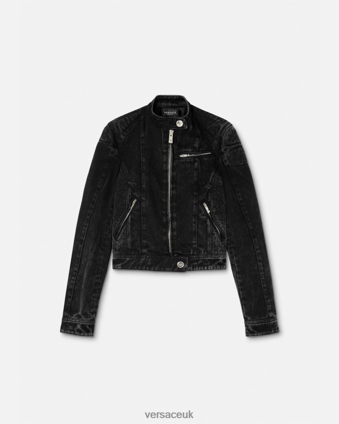 Women Versace Medusa Denim Biker Jacket 6D2D06100 Black Clothing