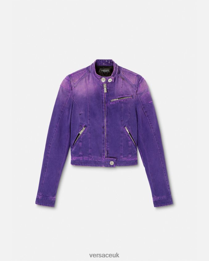 Women Versace Medusa Denim Biker Jacket 6D2D0693 Violet Clothing