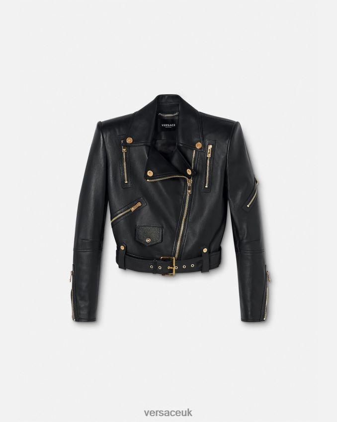 Women Versace Medusa Leather Biker Jacket 6D2D0689 Black Clothing