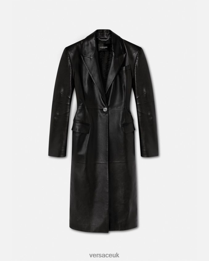 Women Versace Medusa Leather Long Coat 6D2D0692 Black Clothing