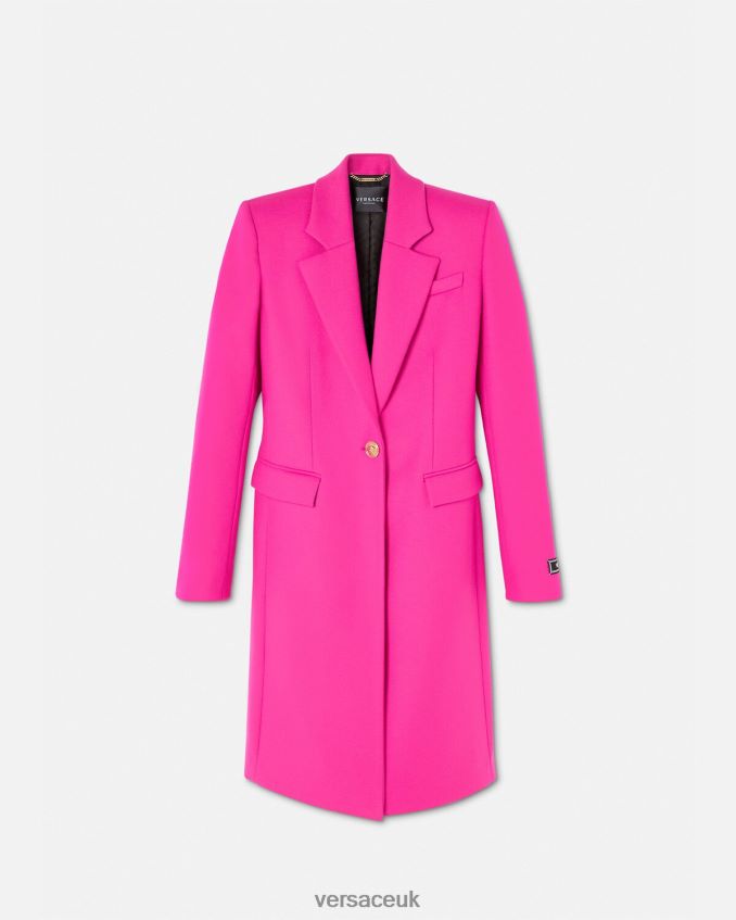 Women Versace Medusa Long Wool Coat 6D2D06104 Fuchsia Clothing