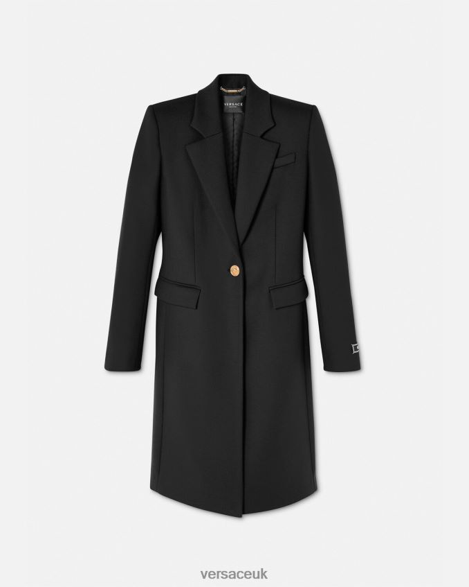 Women Versace Medusa Long Wool Coat 6D2D0691 Black Clothing