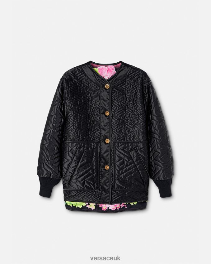 Women Versace Reversible Medusa Orchid Jacket 6D2D0699 Black & Print Clothing